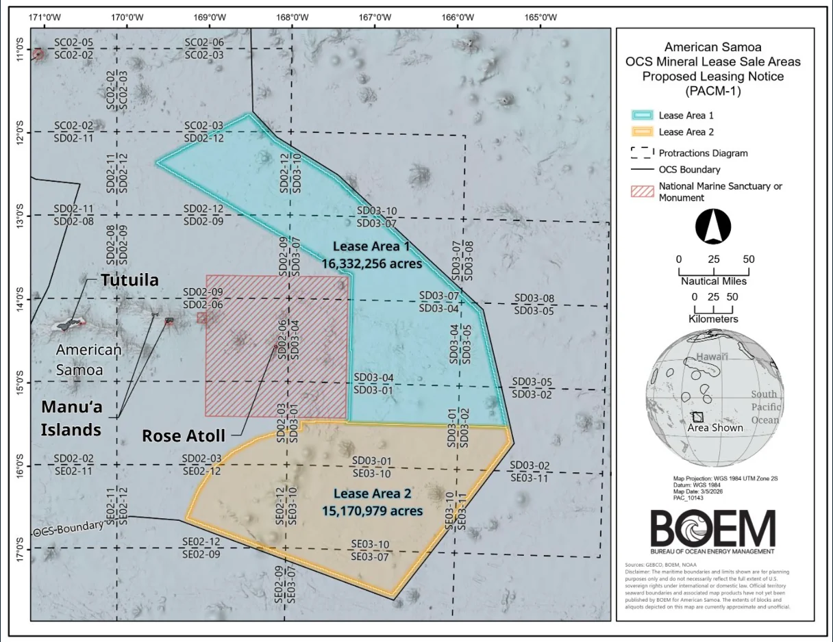 BOEM map of the American Samoa OCS mineral lease sale areas